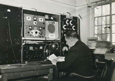 Frank Hicks-Arnold, G6MB makes the first GB2RS broadcast on 25 September 1955