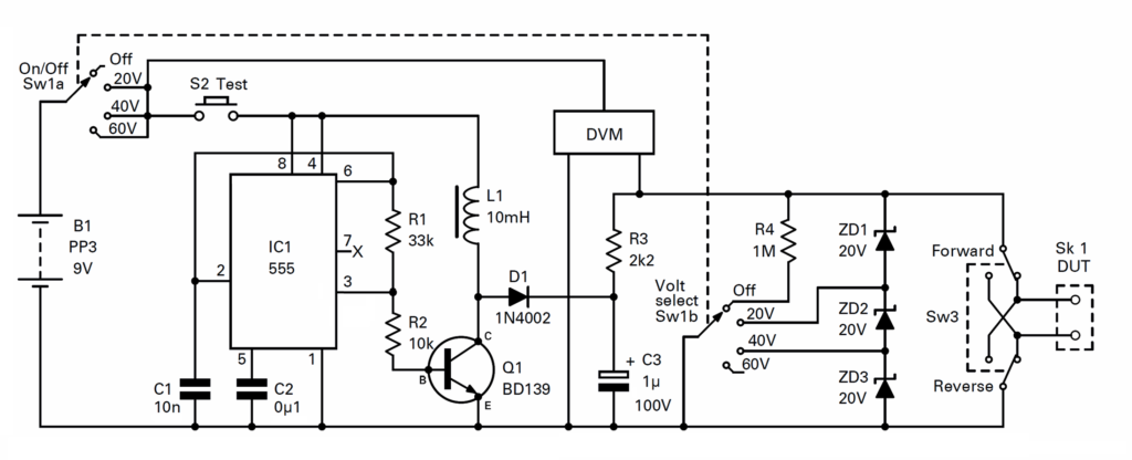 Corrected circuit diagram for Diode Tester project published in December 2018