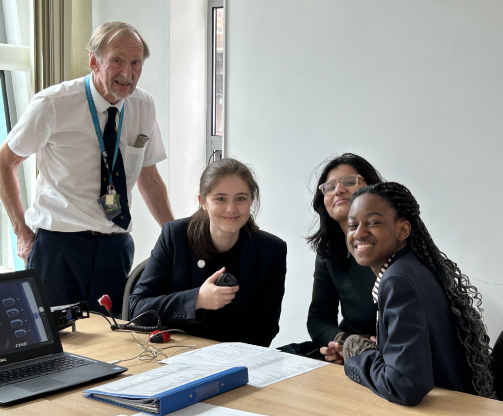 Students from Altrincham Grammar School for Girls making a QSO under supervison