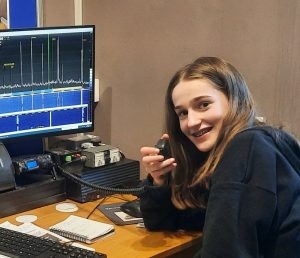 Ella on the QO-100 station at the RSGB National radio Centre
