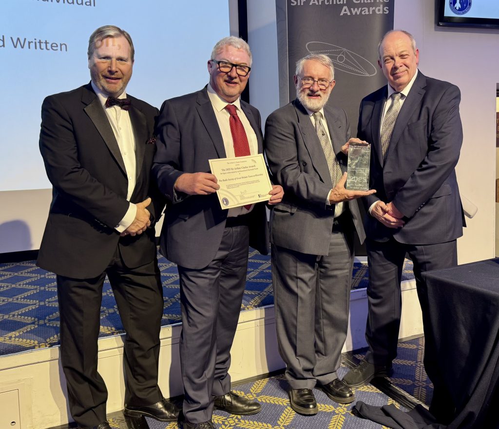 Radio Society of Great Britain representatives celebrate receiving the Sir Arthur Clarke Education and Outreach Team Award.