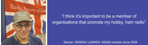 Photo of a male radio amateur and a quote